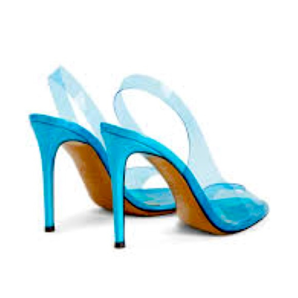 Alexandre Vauthier metallic aqua leather plexi HH sandal 38 retail $765 NIB